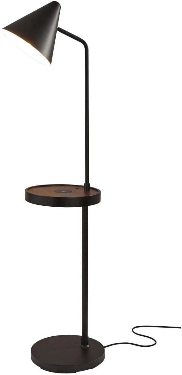Matte Black 59" Adjustable Shelf Floor Lamp with Wireless Charging