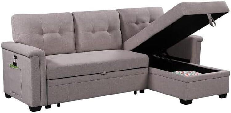 Ashlyn Light Gray Tufted Fabric Three Piece Sectional with Storage