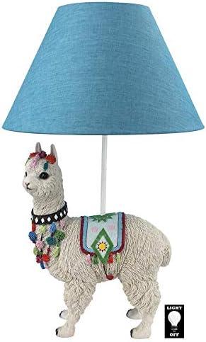 Blue Alpaca Sculptural Table Lamp with Fabric Shade