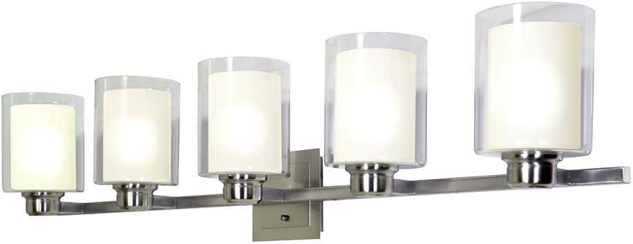 Design House 556175 Oslo Traditional 5-Light Indoor Dimmable Bathroom Vanity Light with Double Glass Shades for Over the Mirror, Satin Nickel