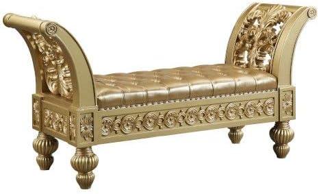 Seville Gold Finish Button Tufted Storage Bench