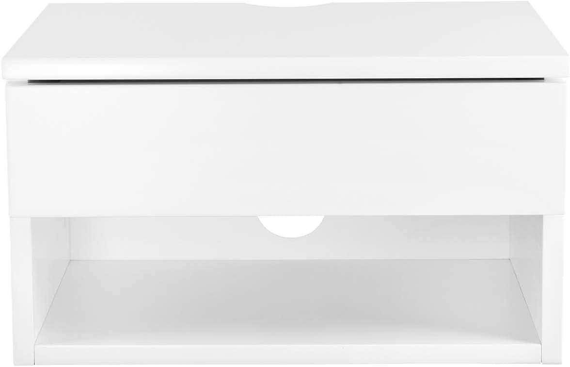 Jackson Wall Mount Shelf Side Table Matte White - Nathan James: Modern Floating Bedside Storage with Drawer