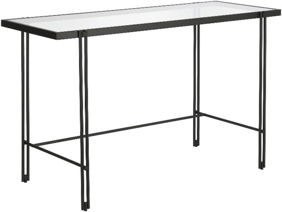 Evelyn&Zoe Contemporary 48 in. Blackened Bronze Metal Desk with Glass Top