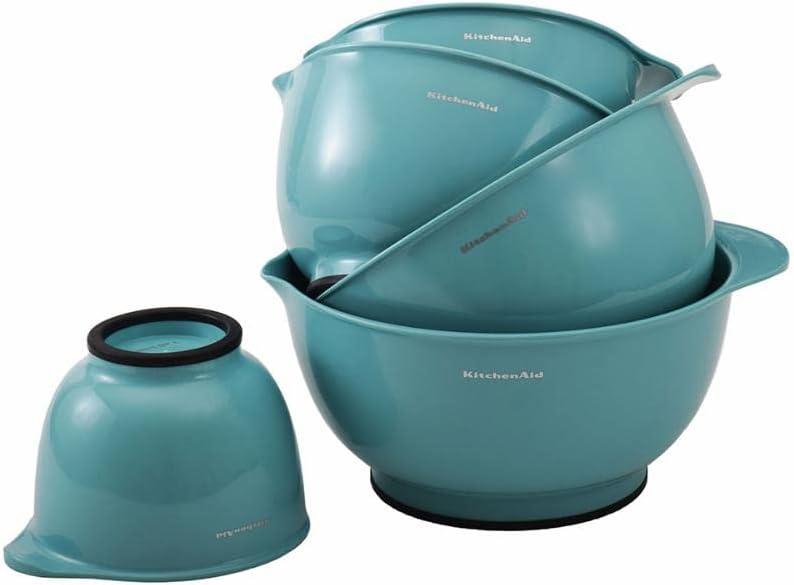 KitchenAid Set of 5 Mixing Bowls Aqua Sky: Plastic Nesting Bowls, Easy-Pour Spout, Dishwasher-Safe, BPA-Free