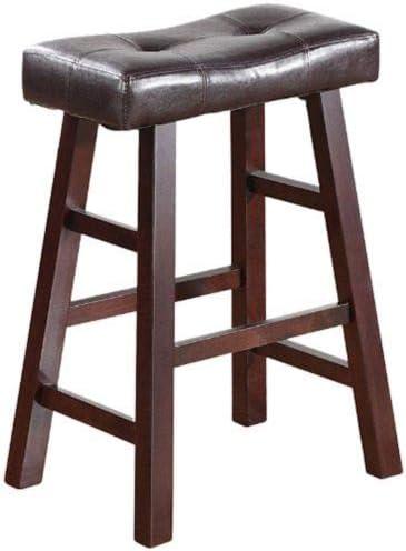 Set of 4 Dark Espresso Brown Wood Counter OR Bar Stools with Bonded Faux Leather Seat