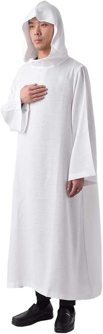 BLESSUME Priest Clergy Alb Pleats Front Wrap Alb Vestments with Cowl Hat
