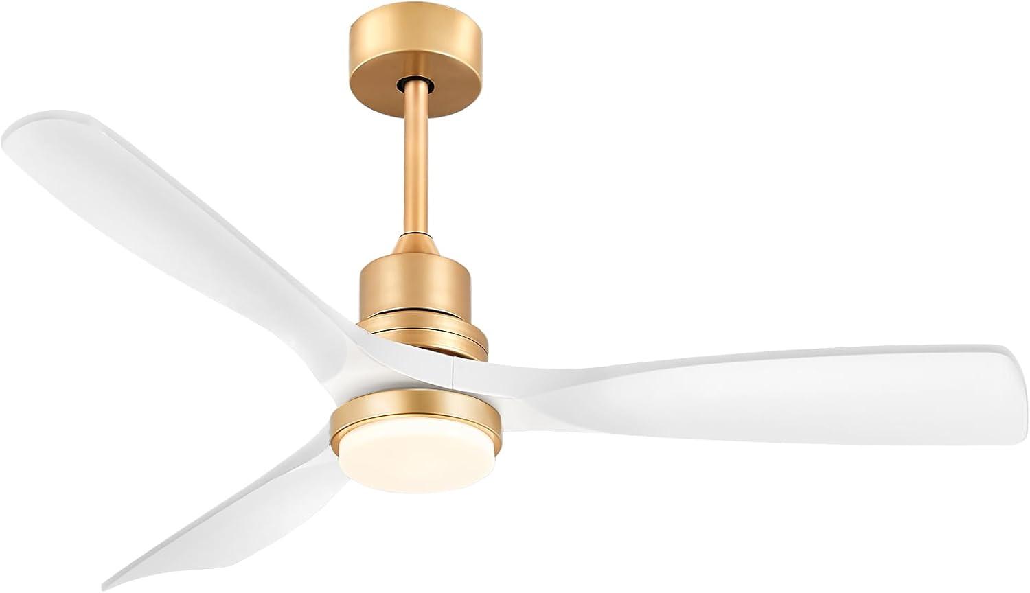 52 Inch Gold White Smart Ceiling Fans with Lights and Remote,Quiet DC Motor,for Modern Bedroom Living Room Patio
