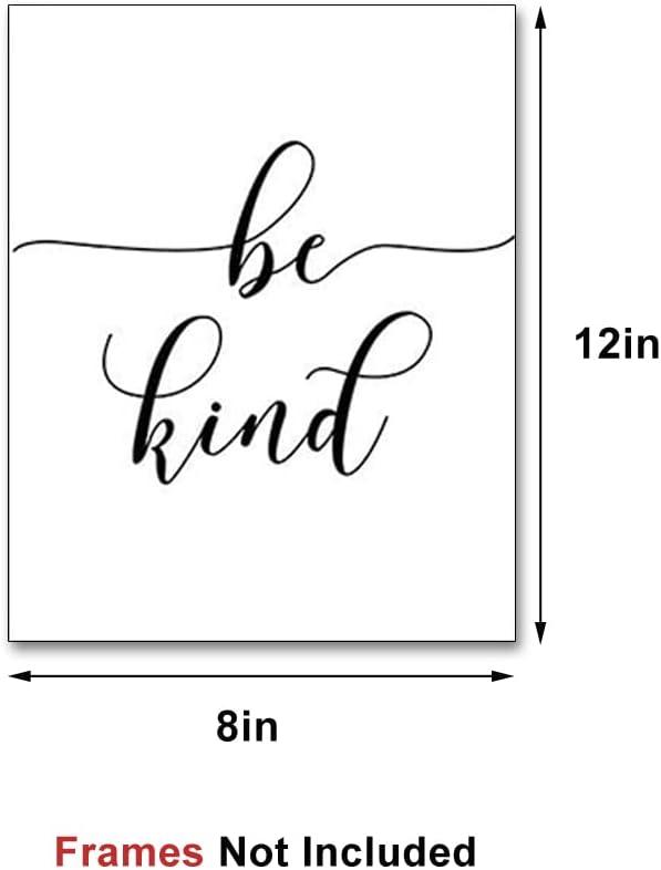 Work Hard. Be Kind. Stay Humble. Keep Smiling. Black and White Minimalist Motivational Wall Art. 4 Set (8 x 10). Unframed.