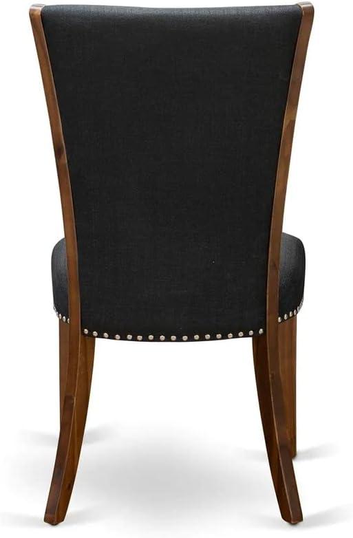 Verona Antique Walnut Wooden Frame Dining Chair with Black Linen Fabric Seat with Nail Head & Stylish Back - Set of 2