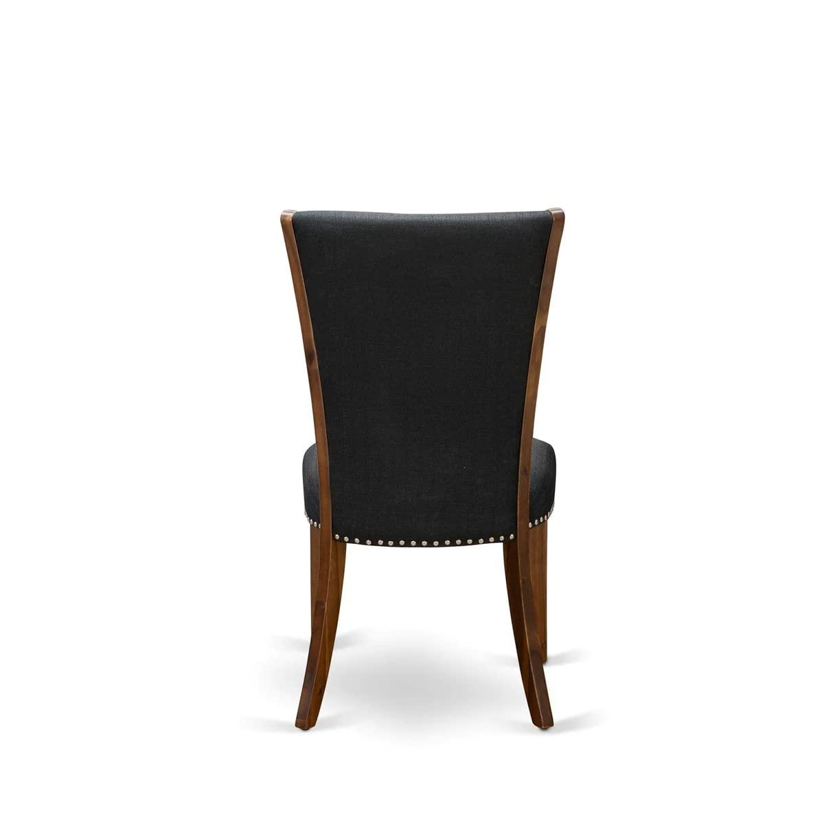 Verona Antique Walnut Wooden Frame Dining Chair with Black Linen Fabric Seat with Nail Head & Stylish Back - Set of 2