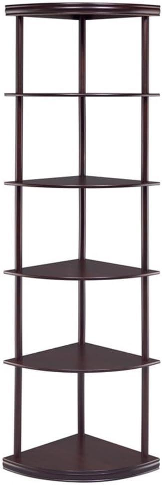 Bonwick 5-shelf Metal Frame Corner Bookshelf Cappuccino