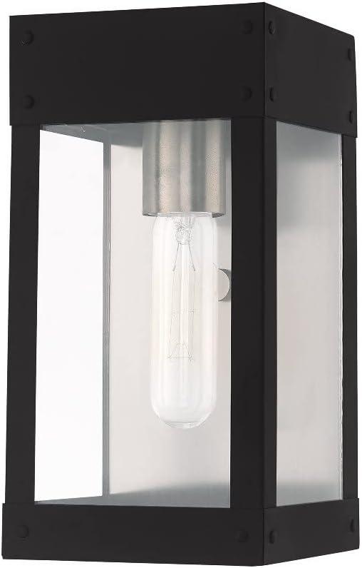 Scandinavian Gray Nickel Outdoor Wall Lantern with Clear Glass