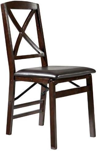 Linon Triena X-Back Set of 2 Folding Chairs Faux Leather Seat in Merlot Wood