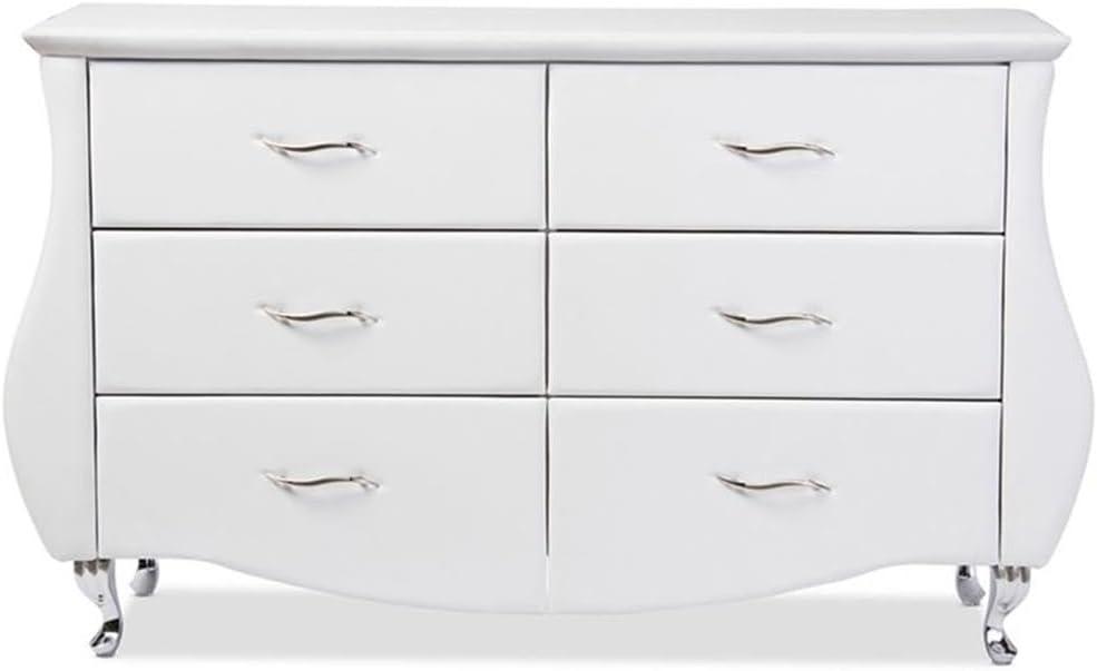 Enzo Modern and Contemporary Faux Leather 6 Drawer Dresser White - Baxton Studio: Sleek Storage, Metal Gliders