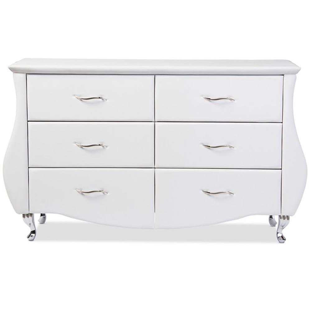 Enzo Modern and Contemporary Faux Leather 6 Drawer Dresser White - Baxton Studio: Sleek Storage, Metal Gliders