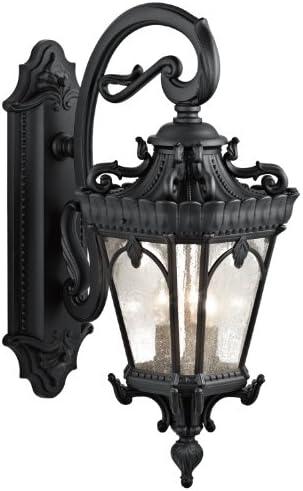 LINGYUAN Tournai 29" 3 Light Outdoor Wall Light with Clear Seeded Glass in Textured Black