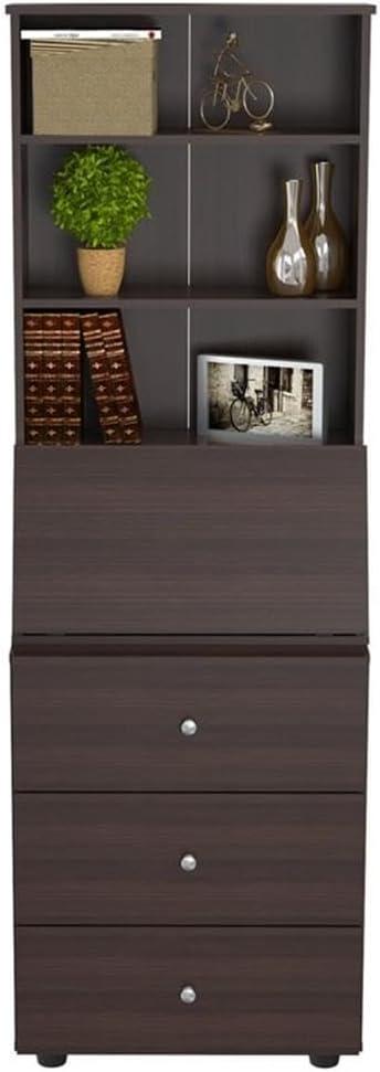 Computer Credenza Workcenter Gray - Inval: Smoke Oak Laminate, Glass Doors, Cable Management