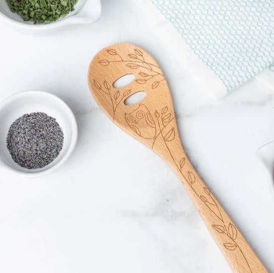 Talisman Designs Laser Etched Beechwood Slotted Spoon, Nature Collection, Set of 1