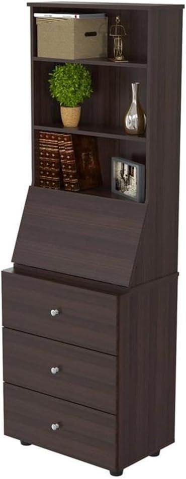 Computer Credenza Workcenter Gray - Inval: Smoke Oak Laminate, Glass Doors, Cable Management