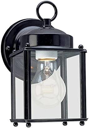 8592-12 New Castle One-Light Outdoor Wall Lantern with Clear Glass Panels, Black Finish