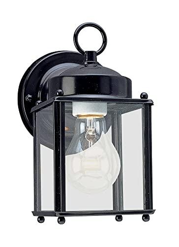 Sea Gull Lighting 8592-12 New Castle One-Light Outdoor Wall Lantern with Clear Glass Panels, Black Finish