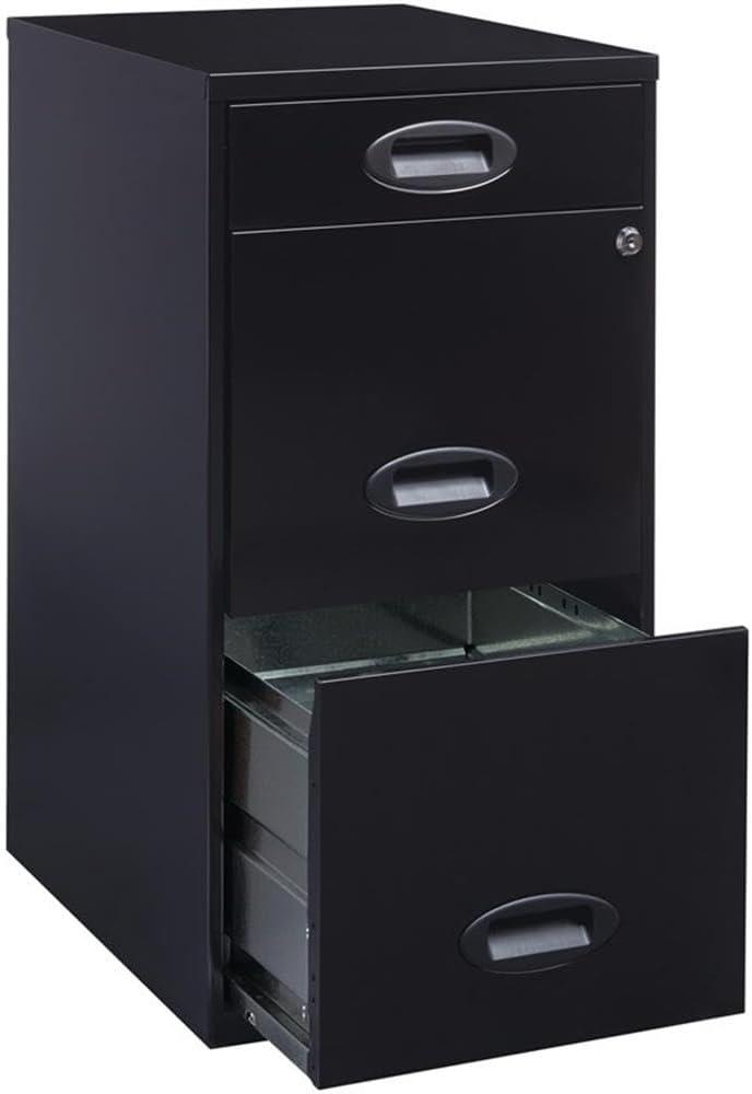 Space Solutions 3 Drawer Letter Width Vertical File Cabinet with Pencil Drawer, Black