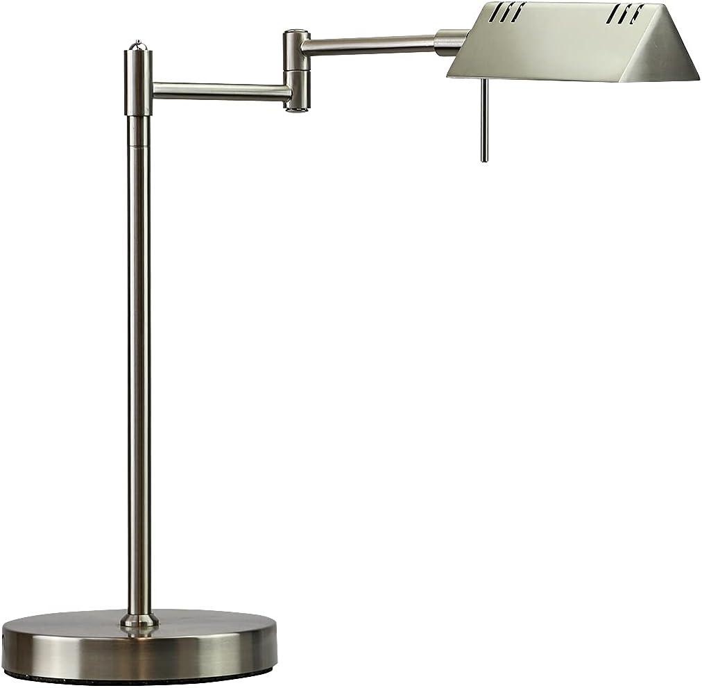 Silver Adjustable LED Pharmacy Table Lamp with Frosted Glass Shade