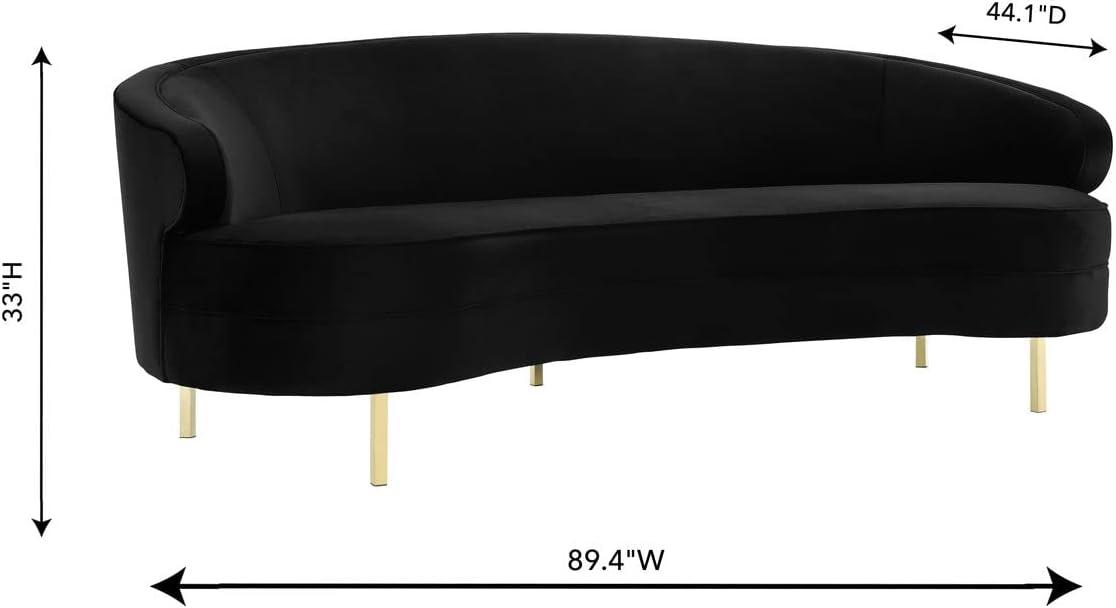 Baila Luxe Black Velvet 89'' Contemporary Sofa with Gold Legs