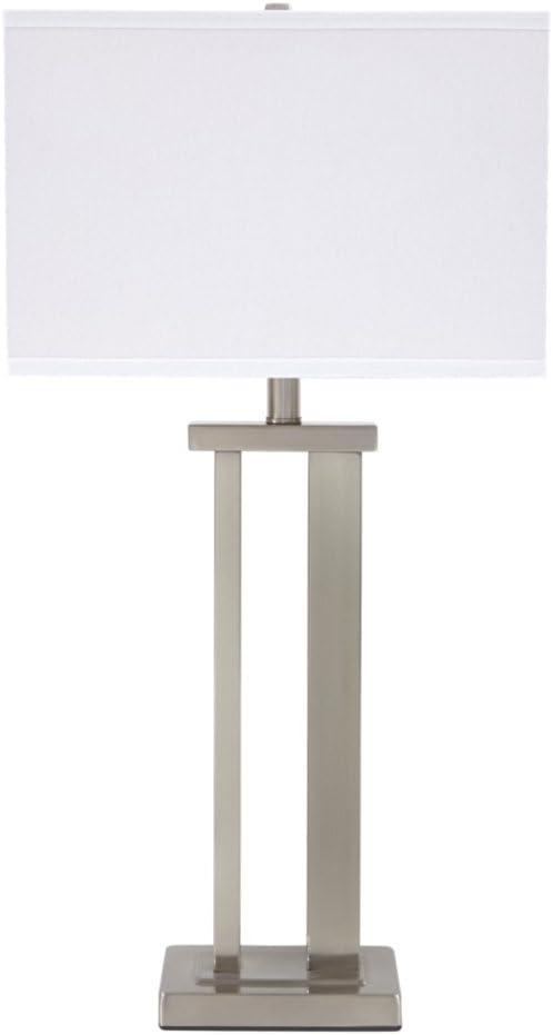 Set of 2 Silver Metal Table Lamps with White Shades