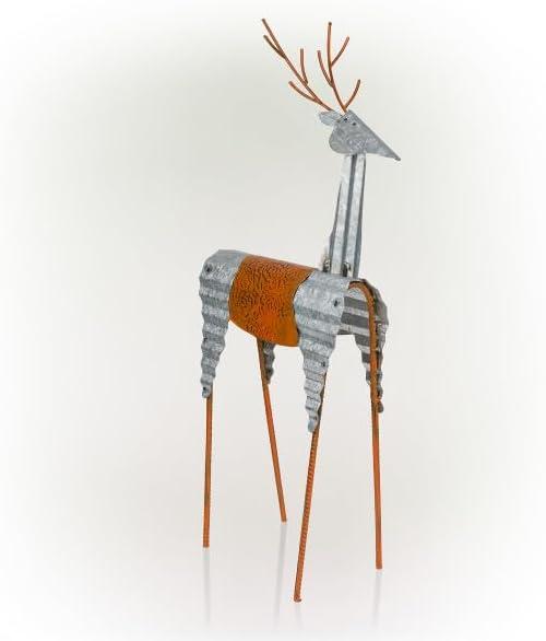 30-Inch Tall Silver and Orange Metal Reindeer Decoration