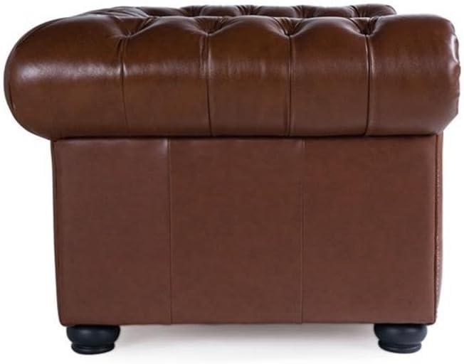Bowery Hill 95"W Traditional Leather Tufted Back Chesterfield Sofa in Chestnut