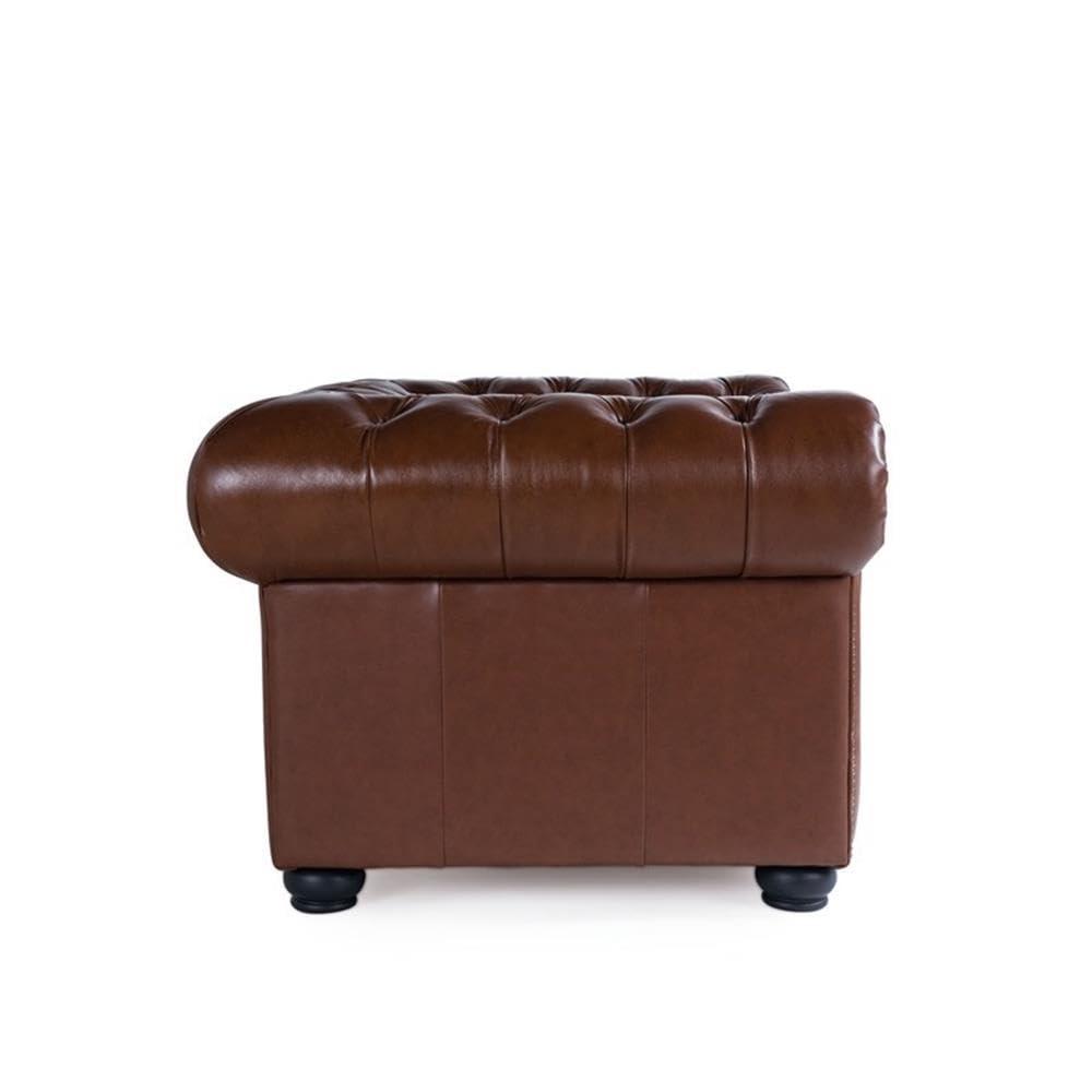 Bowery Hill 95"W Traditional Leather Tufted Back Chesterfield Sofa in Chestnut