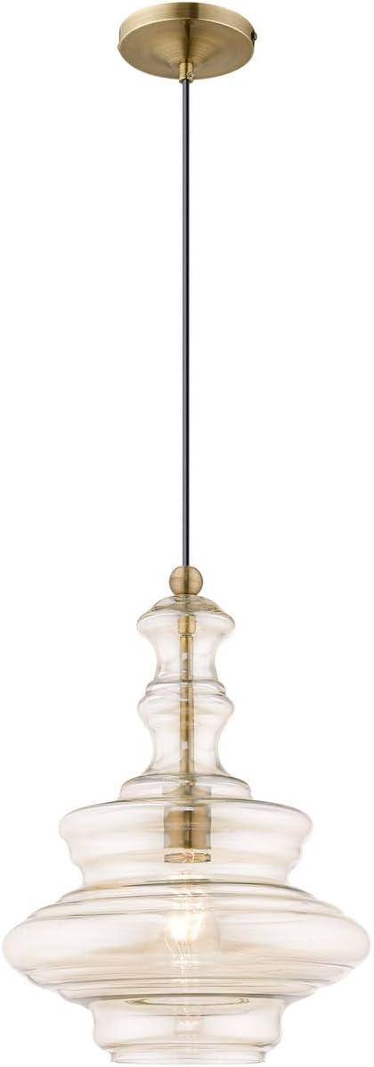 Livex Lighting Art Glass 1 - Light Pendant in  Antique Brass