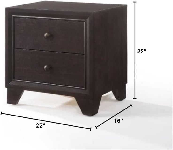 22" Madison Nightstand Espresso - Acme Furniture: 2 Drawer Bedroom Side Table, Wood Veneer, No Assembly Required