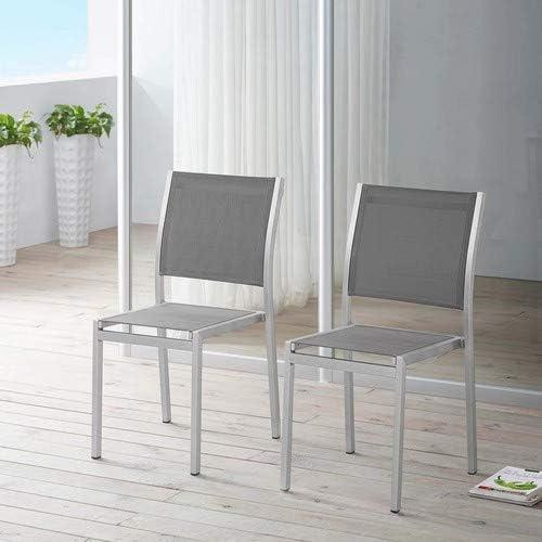 Modway Shore Side Chair Outdoor Patio Aluminum Set of 2 Silver Gray