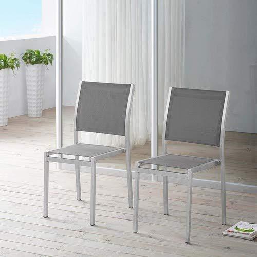 Modway Shore Side Chair Outdoor Patio Aluminum Set of 2 Silver Gray – Lightweight Stackable Dining Chairs with Weather-Resistant Build