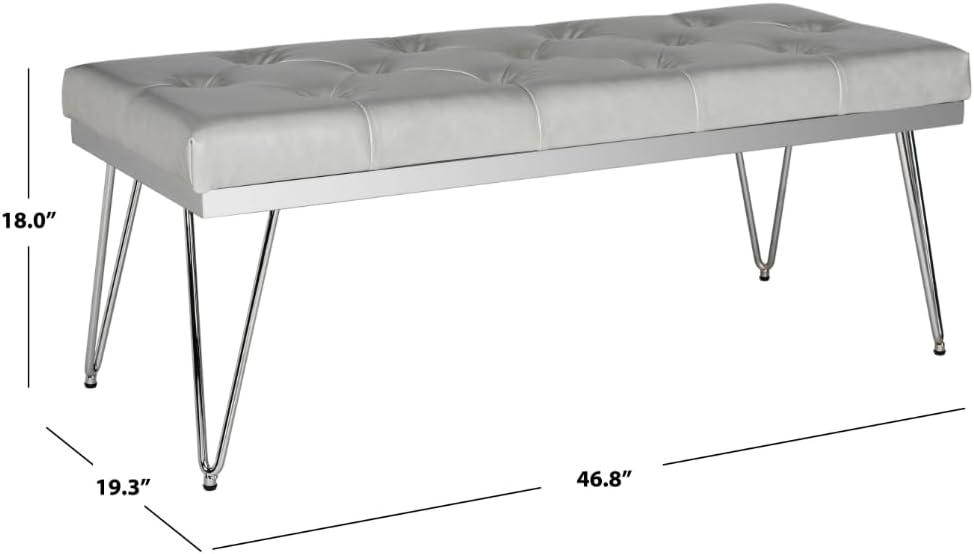 SAFAVIEH Marcella Contemporary Mid-Century Tufted Bench, Grey/Chrome