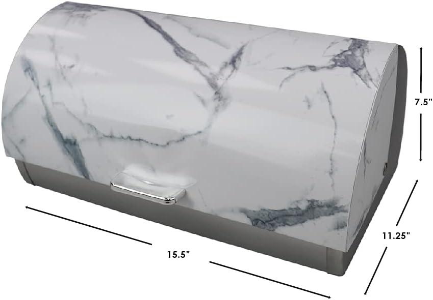 Home Basics Marble Like Roll Top Lid Steel Bread Box, White