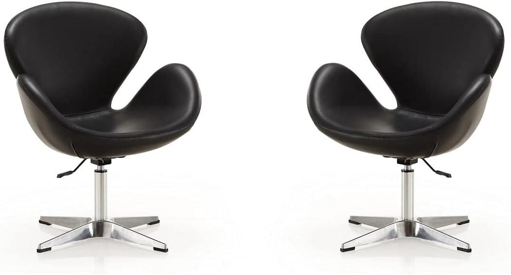 Set of 2 Raspberry Faux Leather Adjustable Swivel Chairs Black - Manhattan Comfort: Retro Chic, Steel Cross Legs