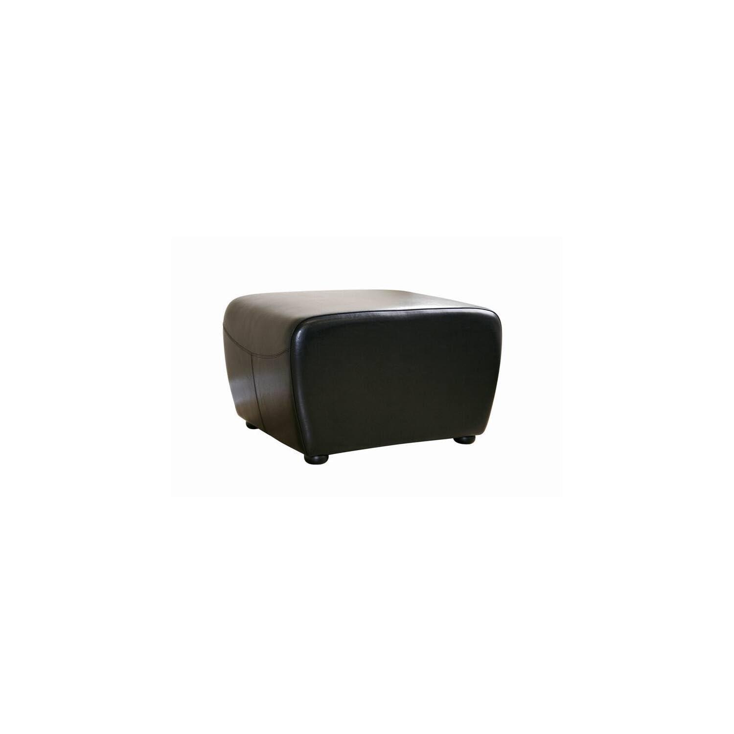 Full Leather Ottoman with Rounded Sides Black - Baxton Studio: Espresso Bycast, Non-Marking Feet, Comfort Padding