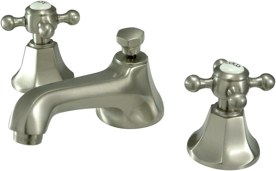 Kingston Brass Metropolitan Two-Handle 3-Hole Deck Mount Widespread Bathroom Faucet with Brass Pop-Up Drain