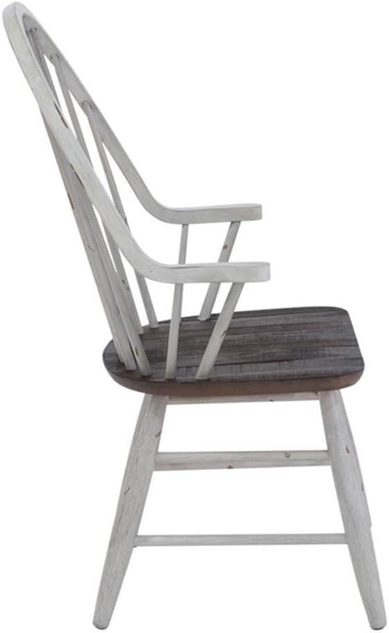 Farmhouse Transitional Rubberwood White Windsor Back Arm Chair