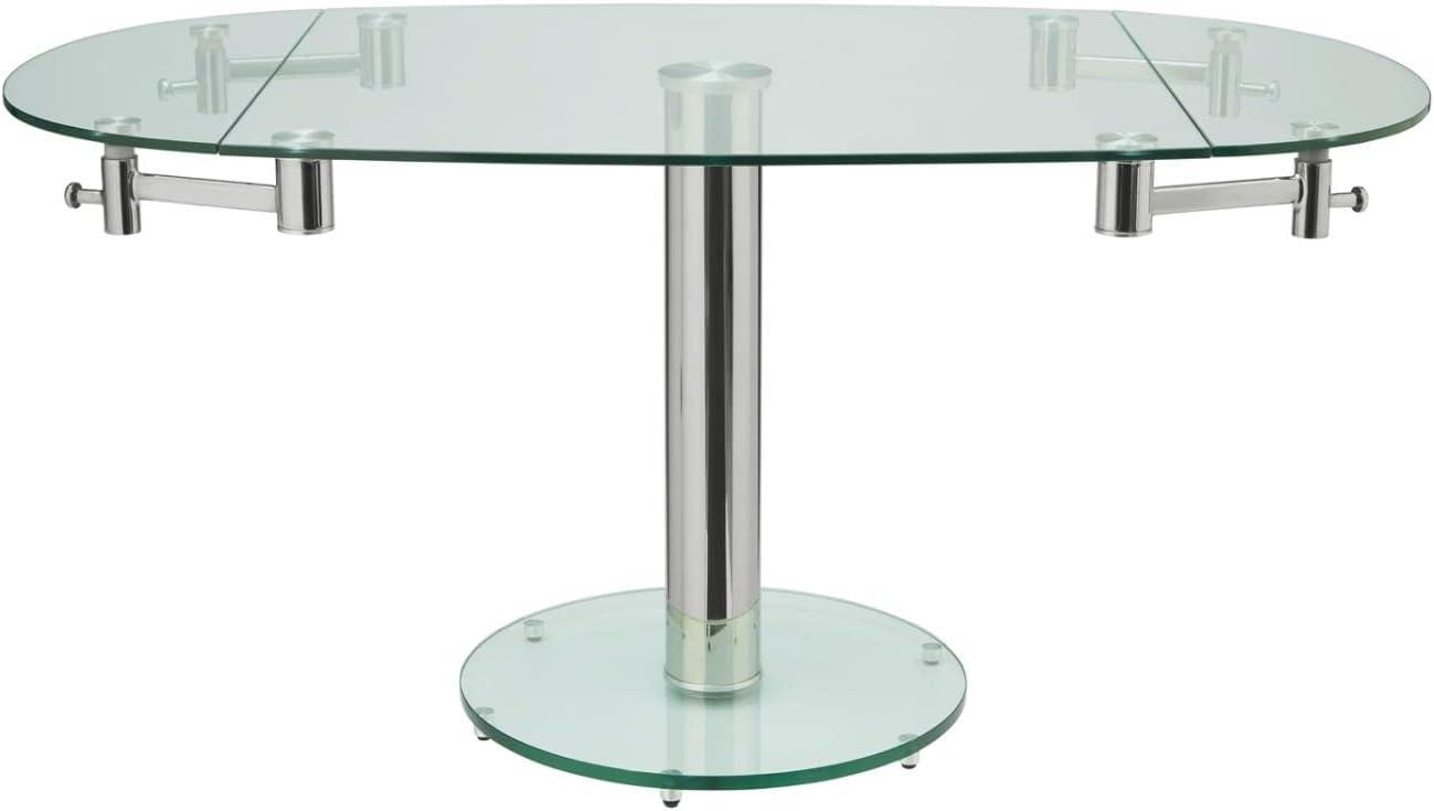 Casabianca Modern Thao Stainless Steel Extendable Dining Table in Clear