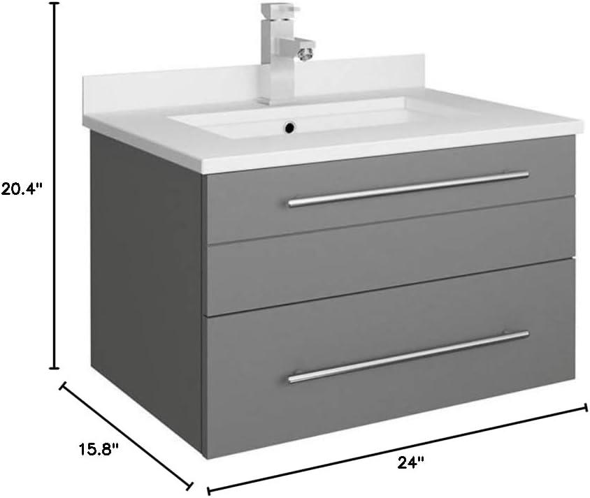 Fresca Lucera 24" Wall Hung Wood Bathroom Cabinet with Undermount Sink in Gray