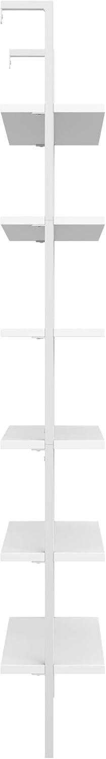 Nathan James Theo 6-Shelf Tall Bookcase Wall Mount Bookshelf White Wood with White Metal Frame White