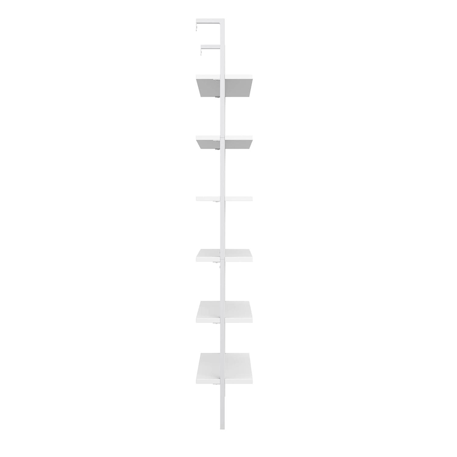 Nathan James Theo 6-Shelf Tall Bookcase Wall Mount Bookshelf White Wood with White Metal Frame White