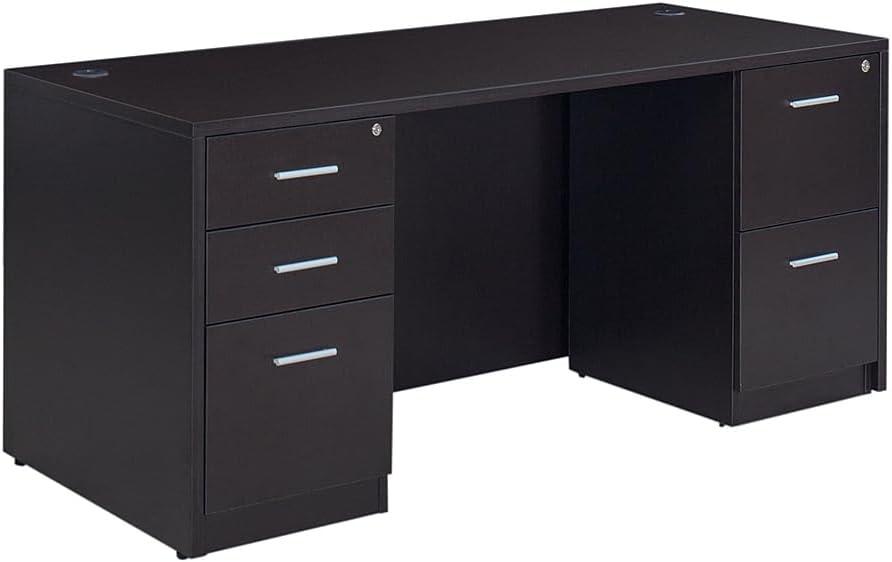 NBF At Work Double Pedestal Executive Office Desk with Storage and Drawers - 72"W, Gray