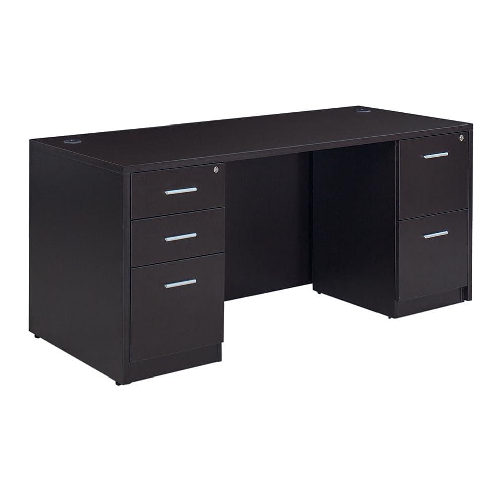 NBF At Work Double Pedestal Executive Office Desk with Storage and Drawers - 72"W, Gray
