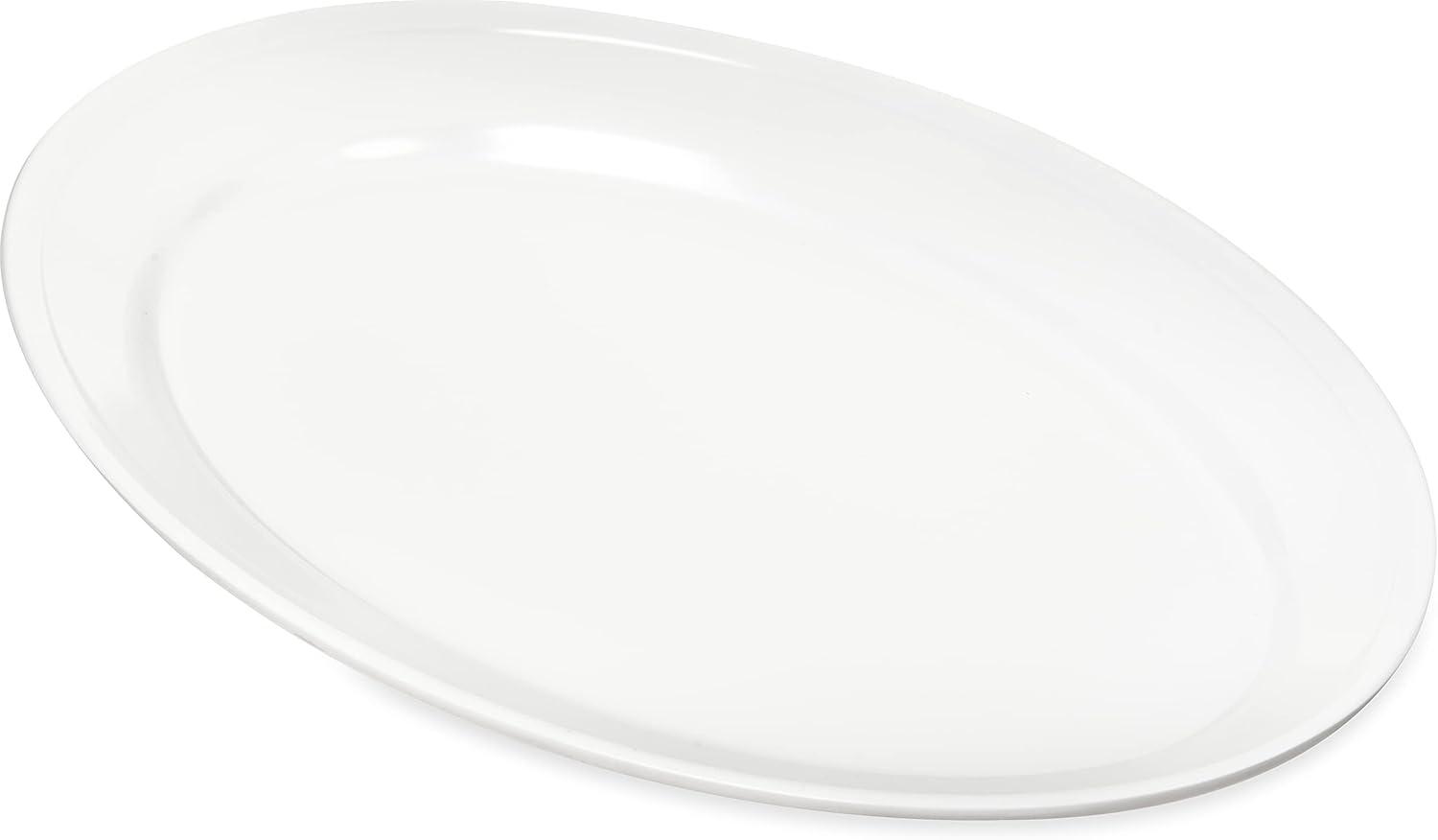 Carlisle FoodService Products Plastic Oval Platter Oval Tray with Rim for Home and Restaurant, Plastic, 12 x 8.5 Inches, White, (Pack of 12)
