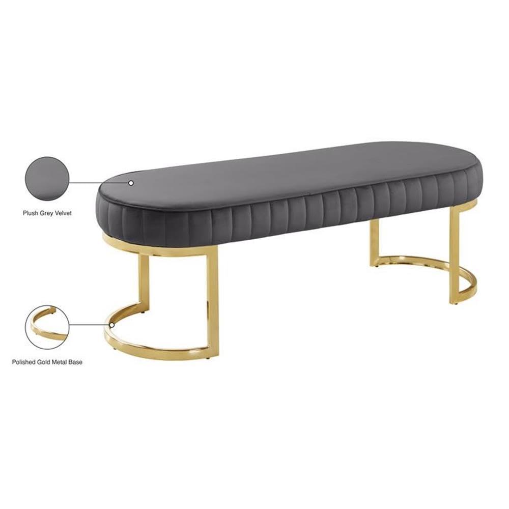 Meridian Furniture Lemar Contemporary Velvet Bench in Gray
